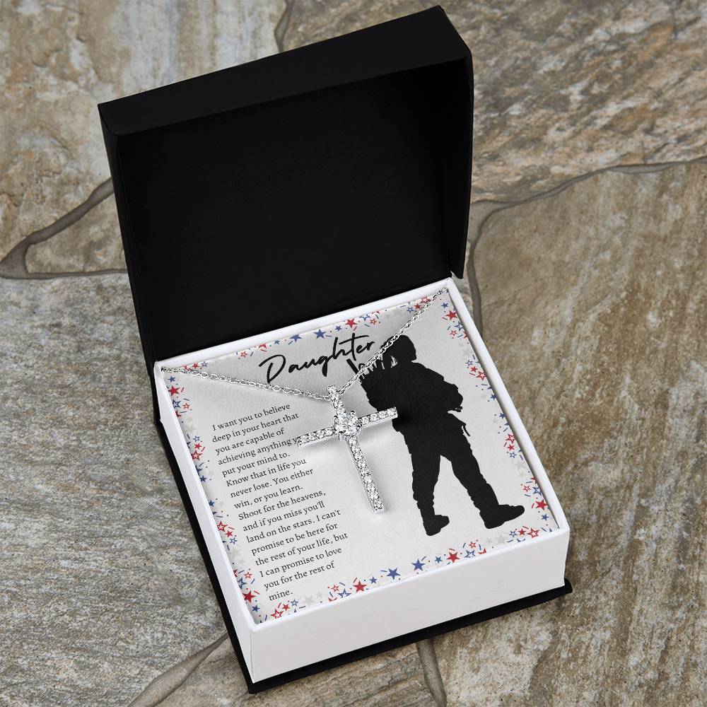 American Soldier Daughter CZ Cross Necklace