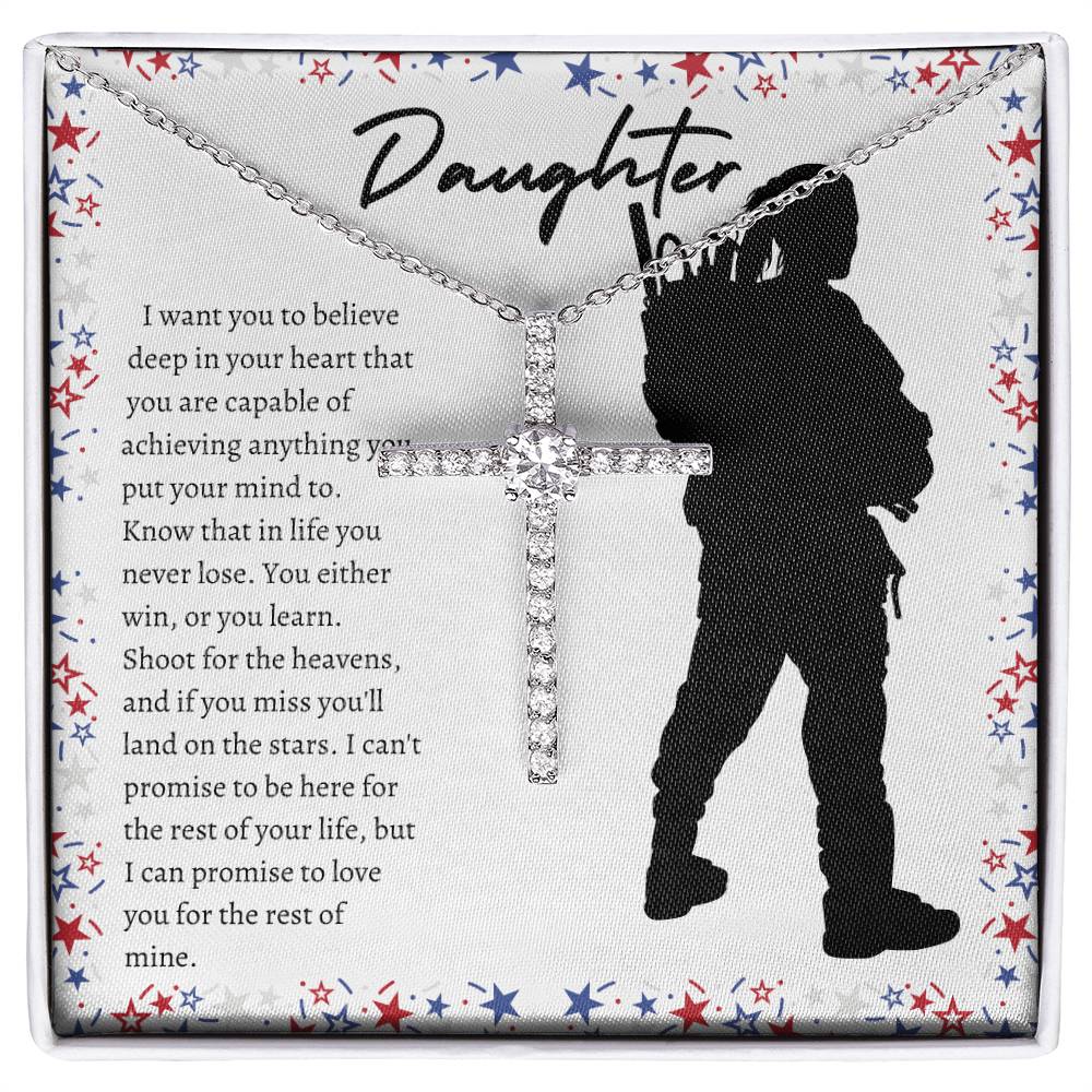 American Soldier Daughter CZ Cross Necklace