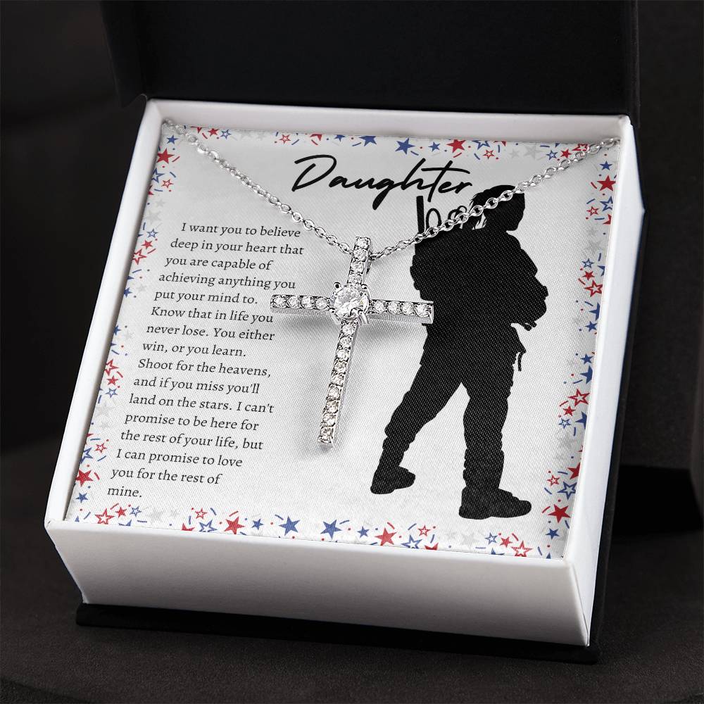 American Soldier Daughter CZ Cross Necklace
