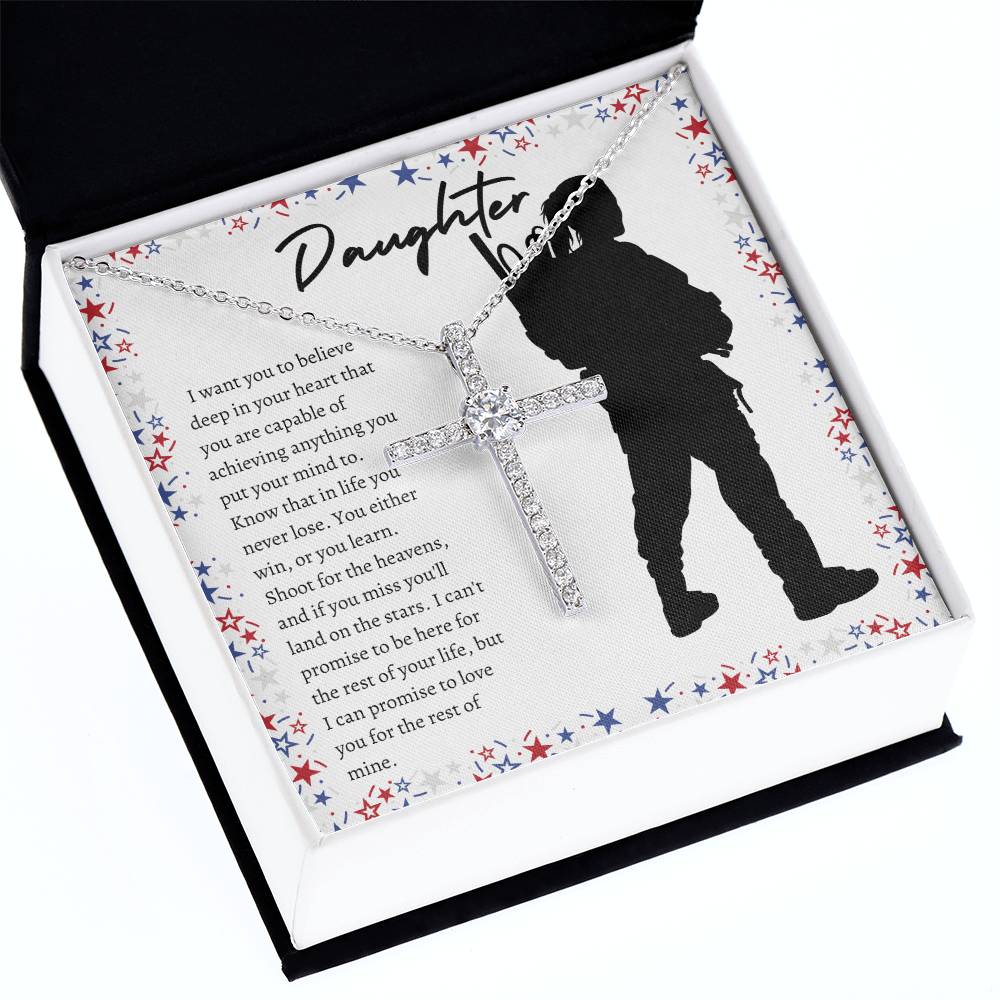 American Soldier Daughter CZ Cross Necklace