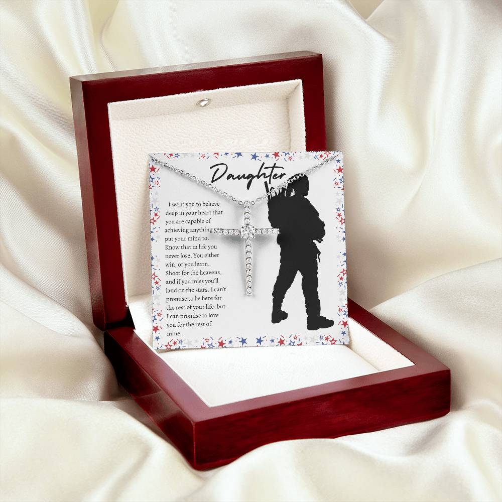 American Soldier Daughter CZ Cross Necklace