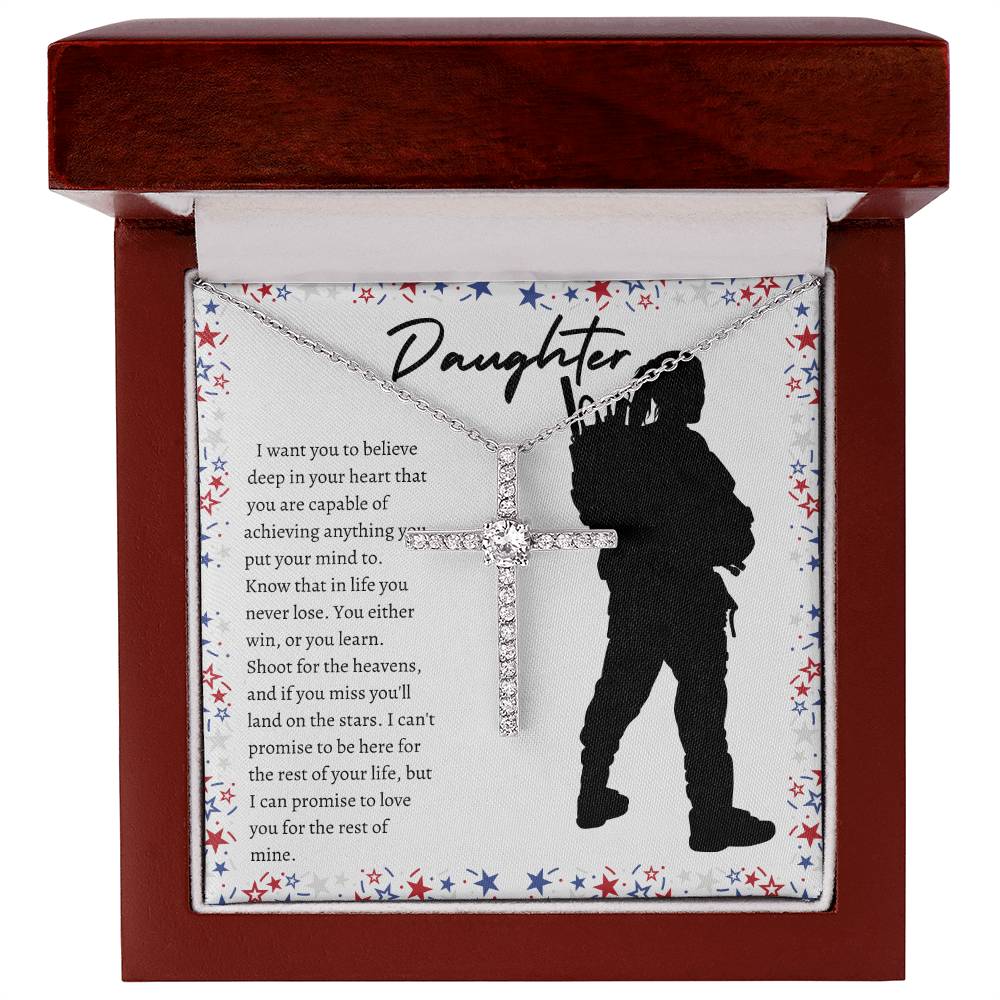 American Soldier Daughter CZ Cross Necklace