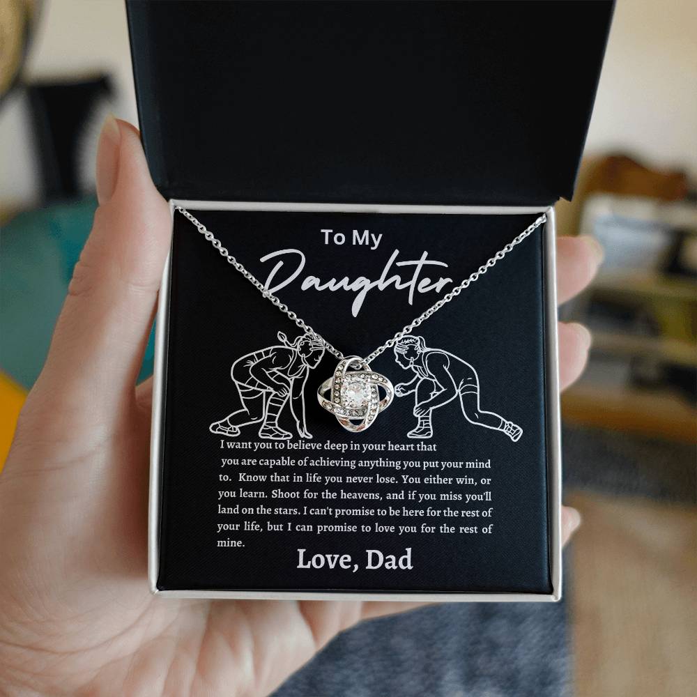 Wrestling Daughter Love Knot Necklace Black and White