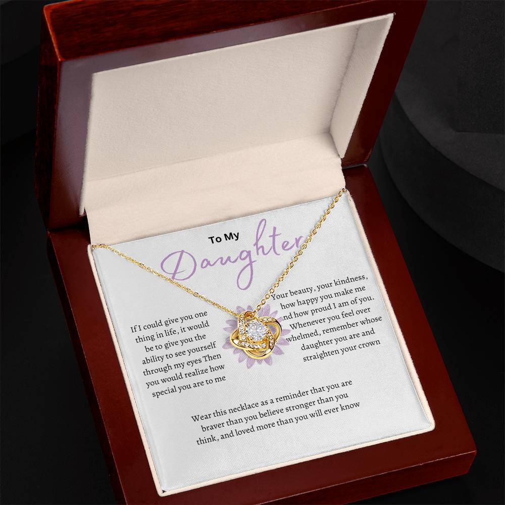 Purple Floral Daughter Love Knot Necklace