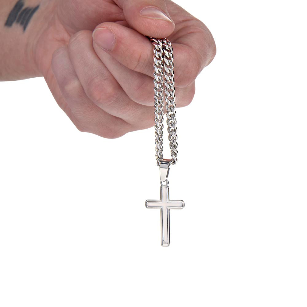 Stepped Up Dad Artisan Cross Necklace on Cuban Chain w/ MC