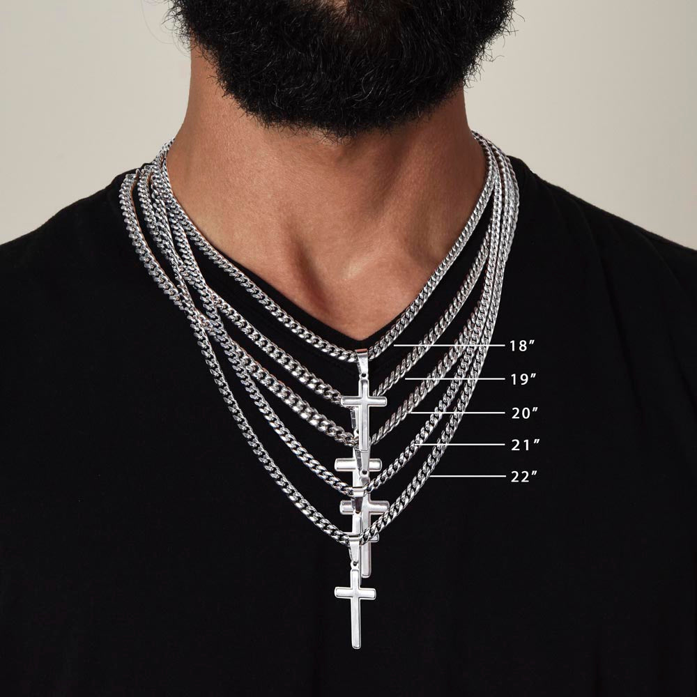 Stepped Up Dad Artisan Cross Necklace on Cuban Chain w/ MC