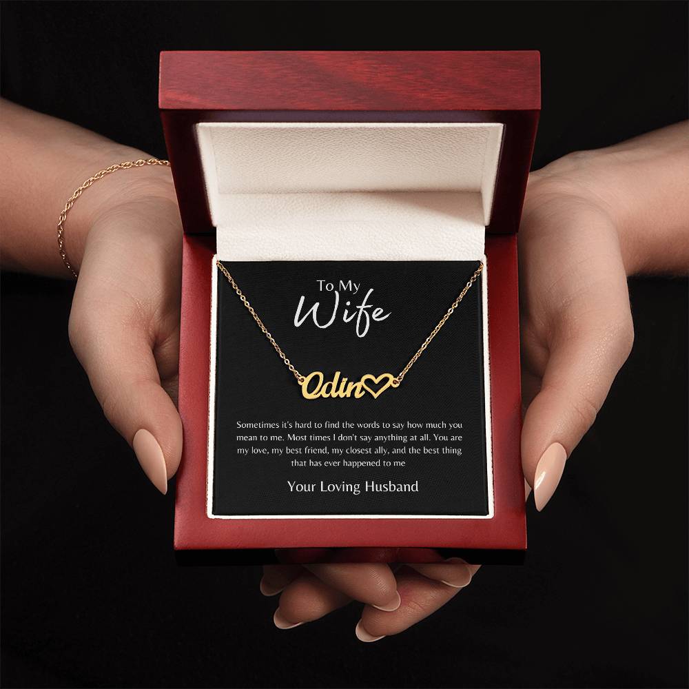 To Wife from Husband Black/Gold Name Necklace