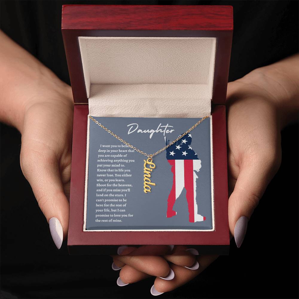 American Flag Daughter Vertical Name Necklace