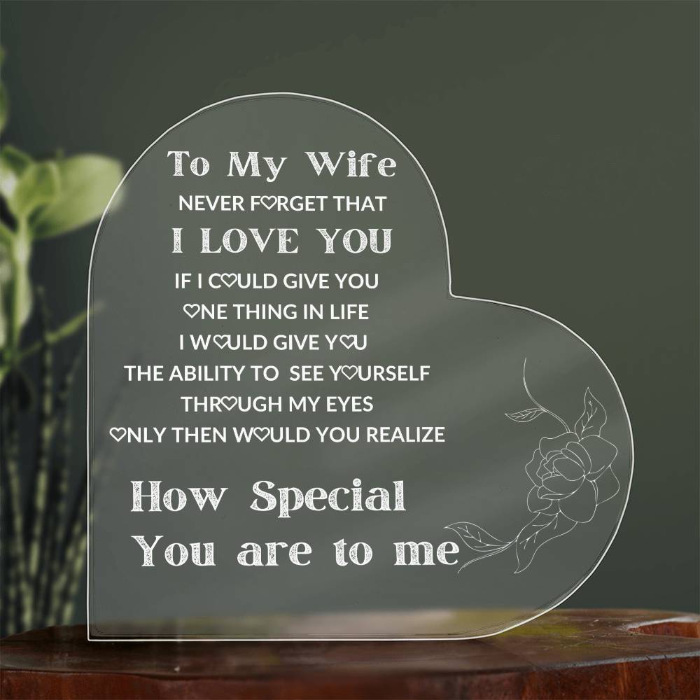 To My Wife Heart Acrylic Valentines Christmas Wedding Love Soulmate