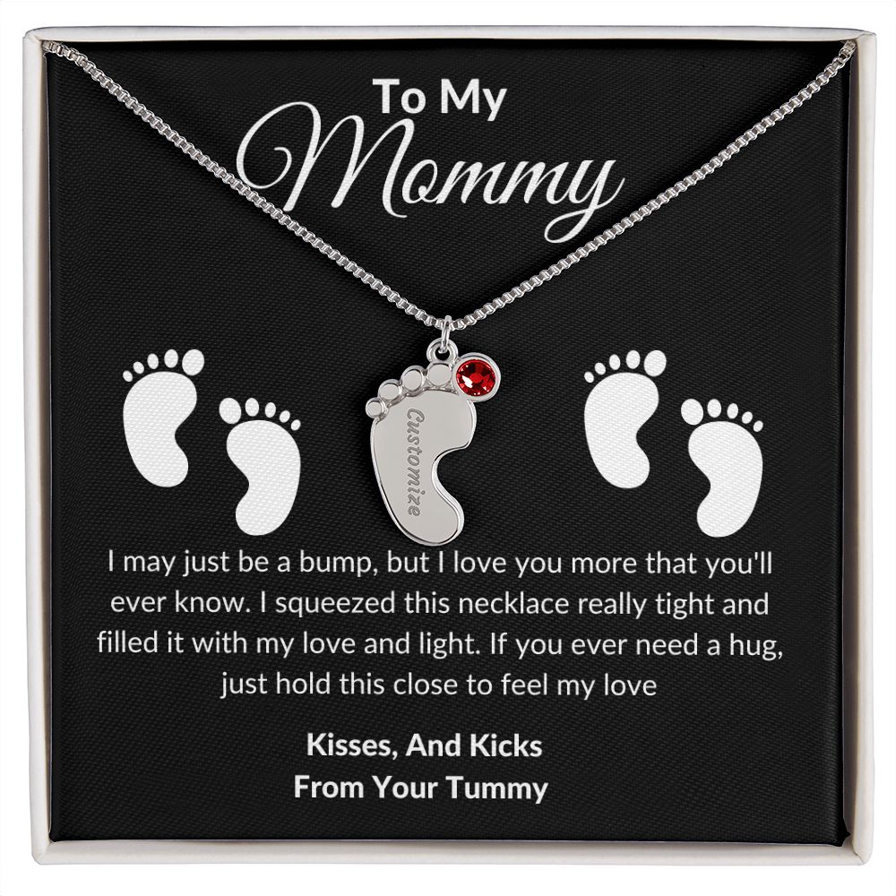 Mommy Baby Feet With Birthstones Black