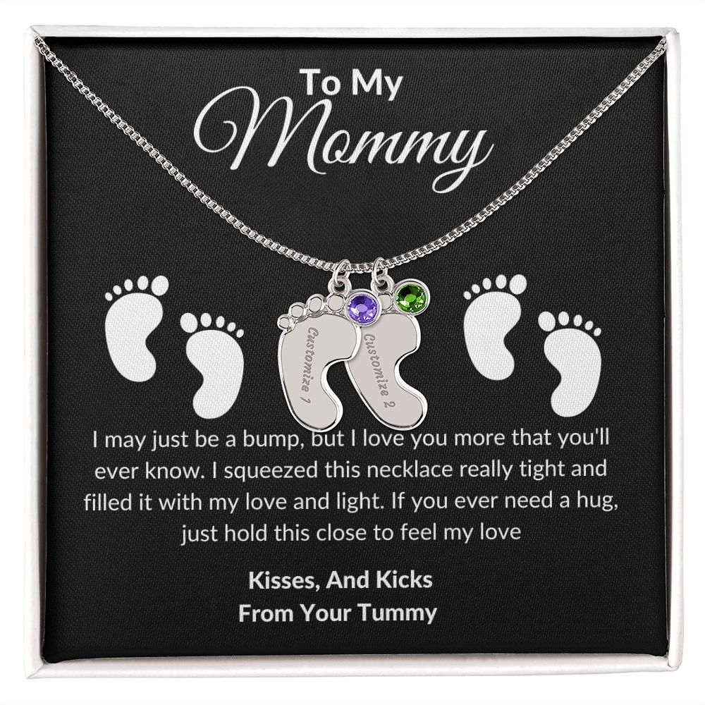Mommy Baby Feet With Birthstones Black