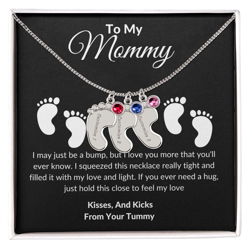Mommy Baby Feet With Birthstones Black