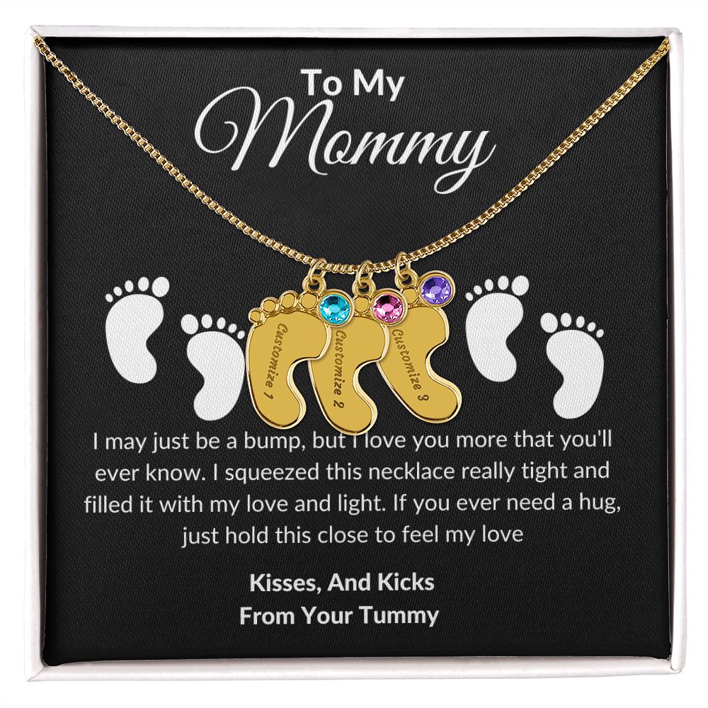 Mommy Baby Feet With Birthstones Black
