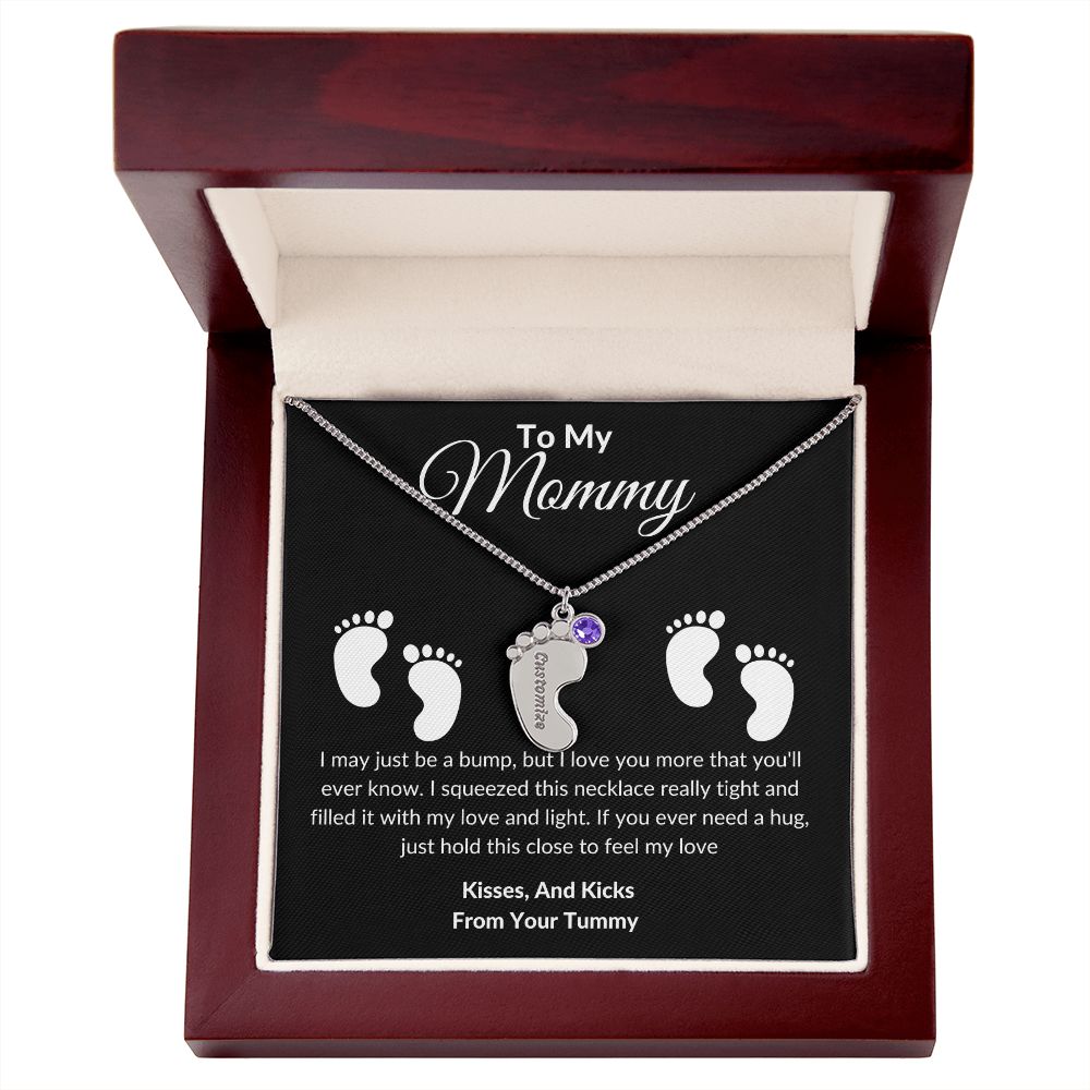 Mommy Baby Feet With Birthstones Black