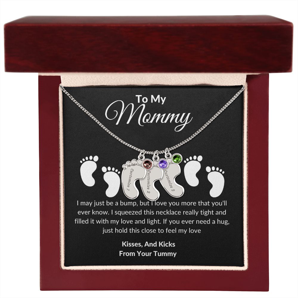 Mommy Baby Feet With Birthstones Black