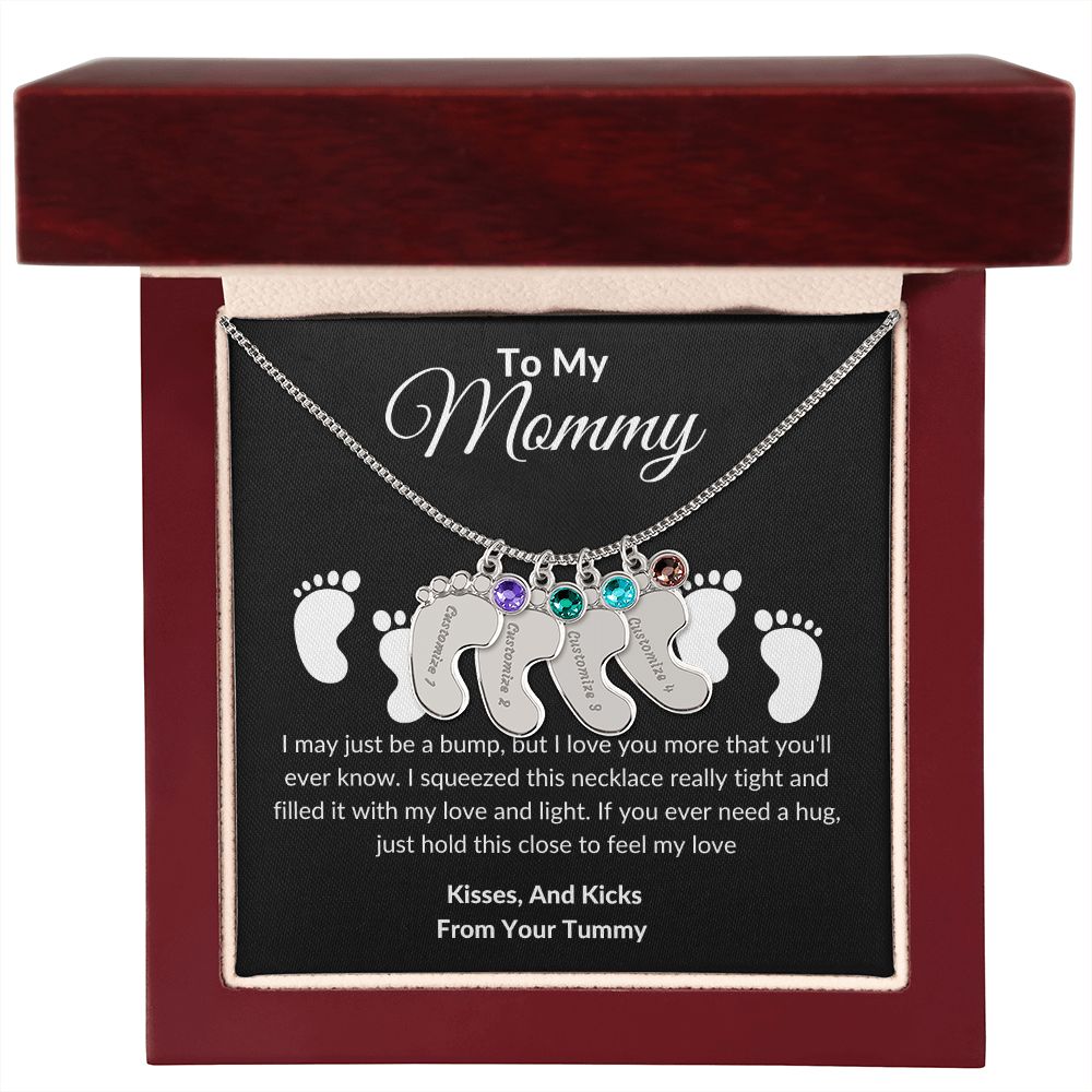 Mommy Baby Feet With Birthstones Black