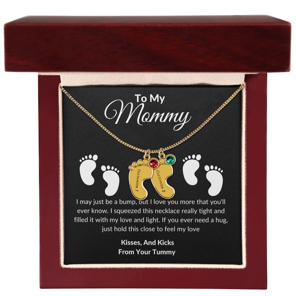 Mommy Baby Feet With Birthstones Black