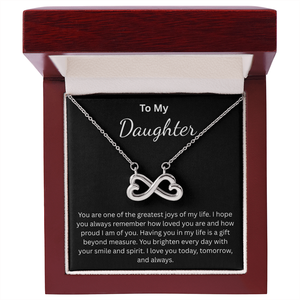 Endless Love Necklace for Daughter – Infinity Heart with Message Card | 18k Gold or 14k White Gold Finish | Gift for Any Occasion