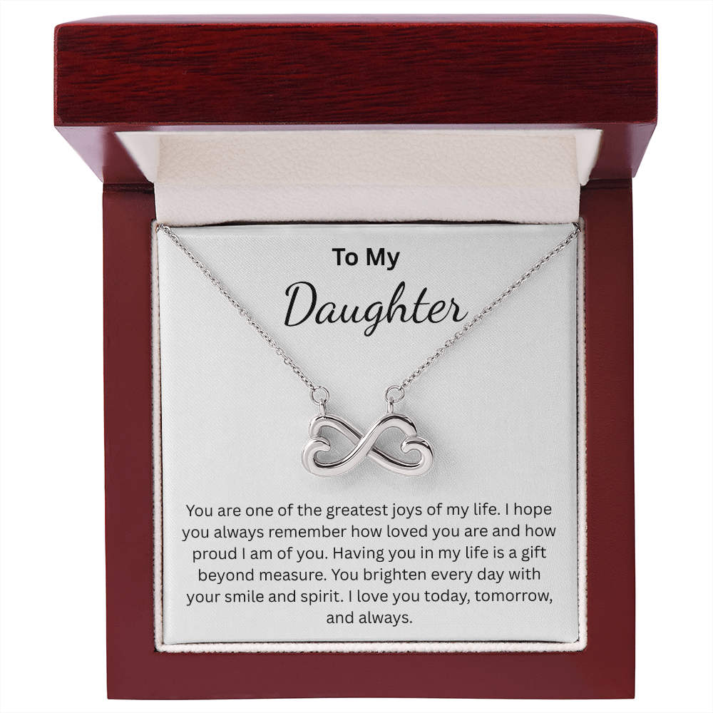 Endless Love Necklace for Daughter (white) – Infinity Heart with Message Card | 18k Gold or 14k White Gold Finish | Gift for Any Occasion