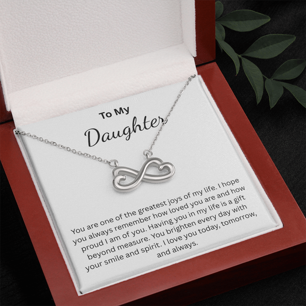 Endless Love Necklace for Daughter (white) – Infinity Heart with Message Card | 18k Gold or 14k White Gold Finish | Gift for Any Occasion