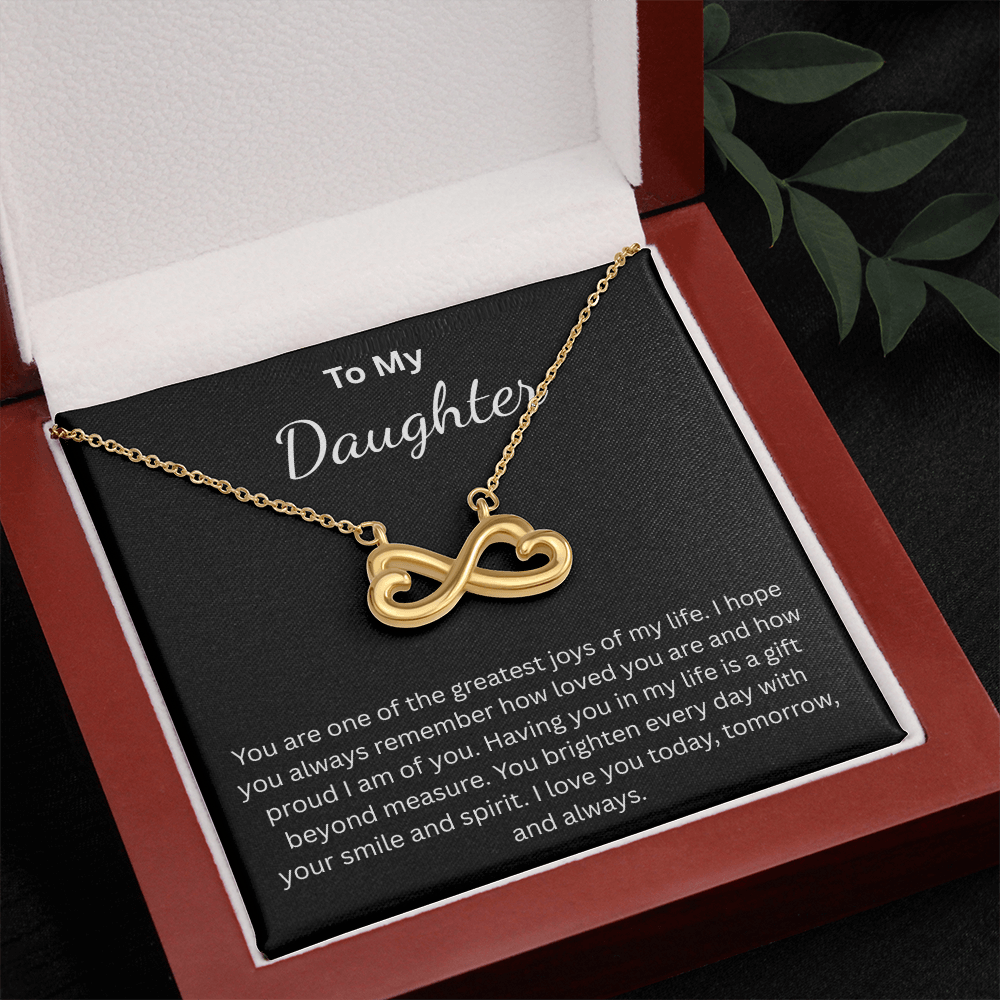 Endless Love Necklace for Daughter – Infinity Heart with Message Card | 18k Gold or 14k White Gold Finish | Gift for Any Occasion