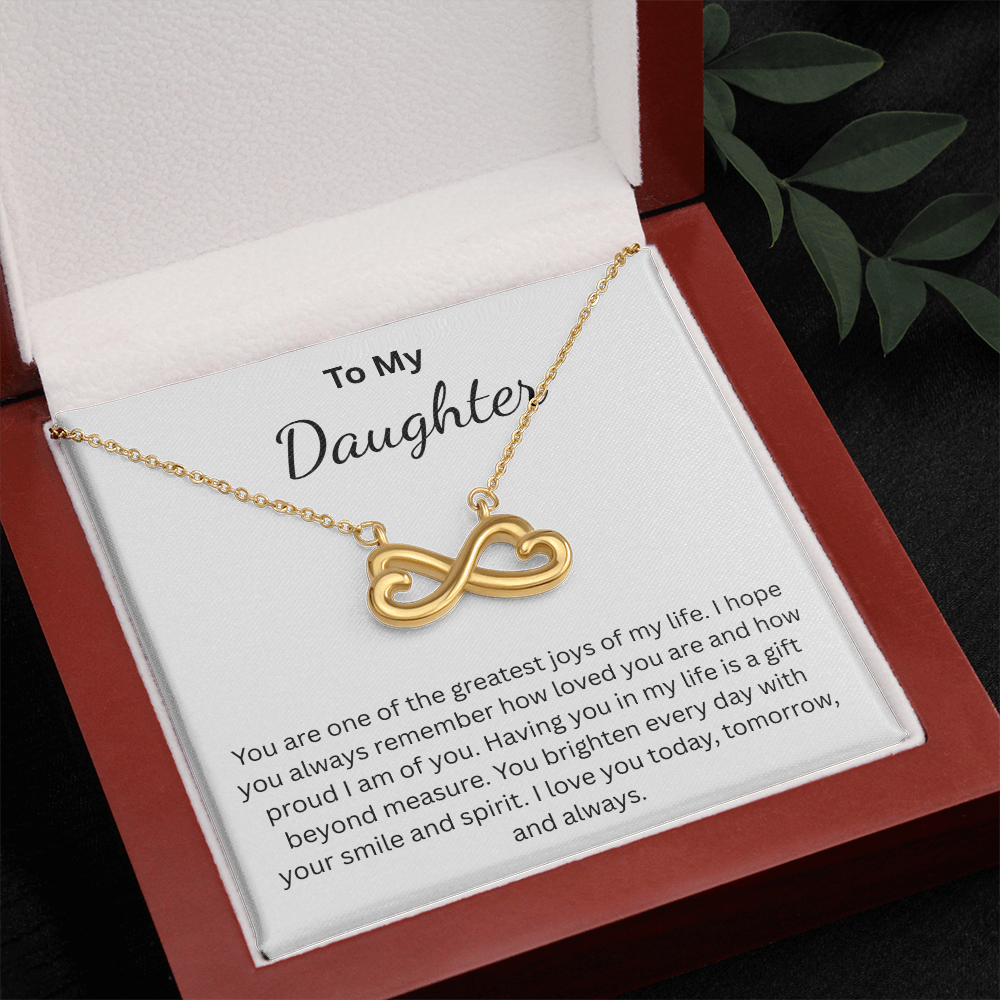 Endless Love Necklace for Daughter (white) – Infinity Heart with Message Card | 18k Gold or 14k White Gold Finish | Gift for Any Occasion