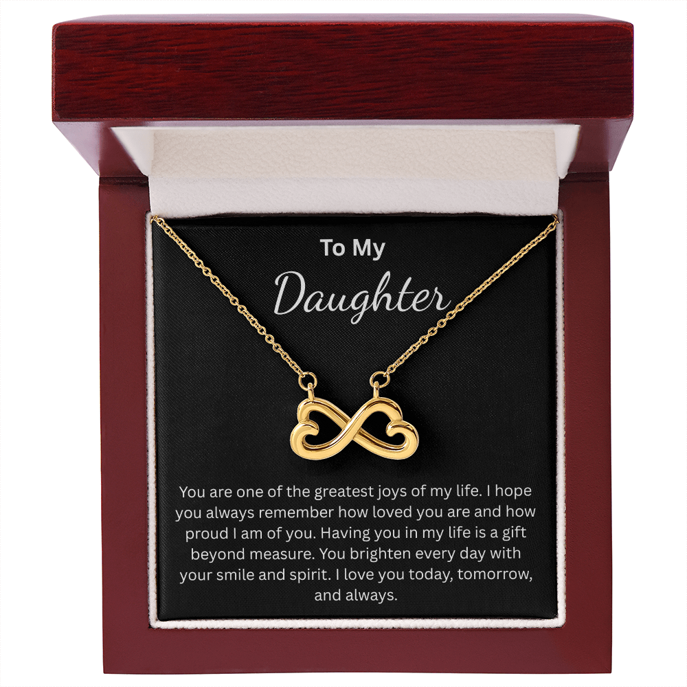 Endless Love Necklace for Daughter – Infinity Heart with Message Card | 18k Gold or 14k White Gold Finish | Gift for Any Occasion