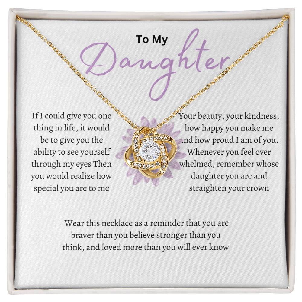 Purple Floral Daughter Love Knot Necklace
