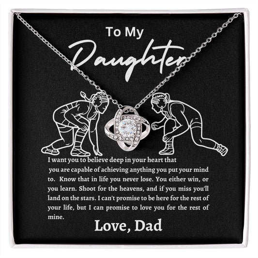 Wrestling Daughter Love Knot Necklace Black and White