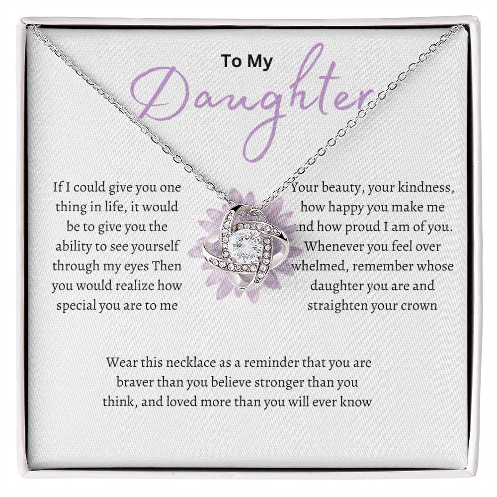 Purple Floral Daughter Love Knot Necklace