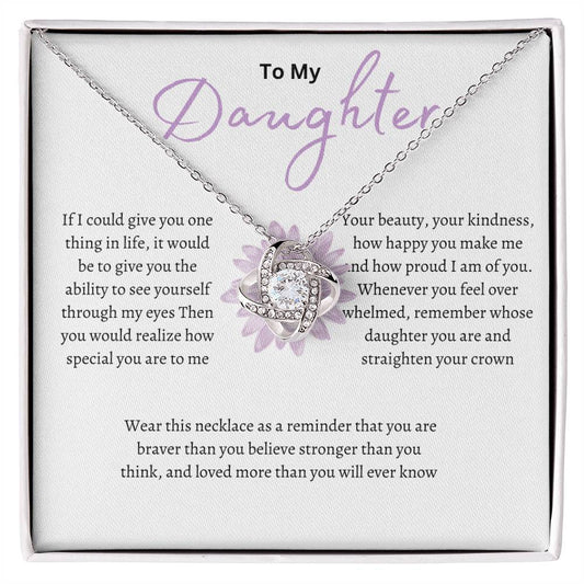 Purple Floral Daughter Love Knot Necklace