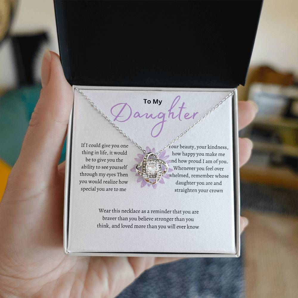 Purple Floral Daughter Love Knot Necklace