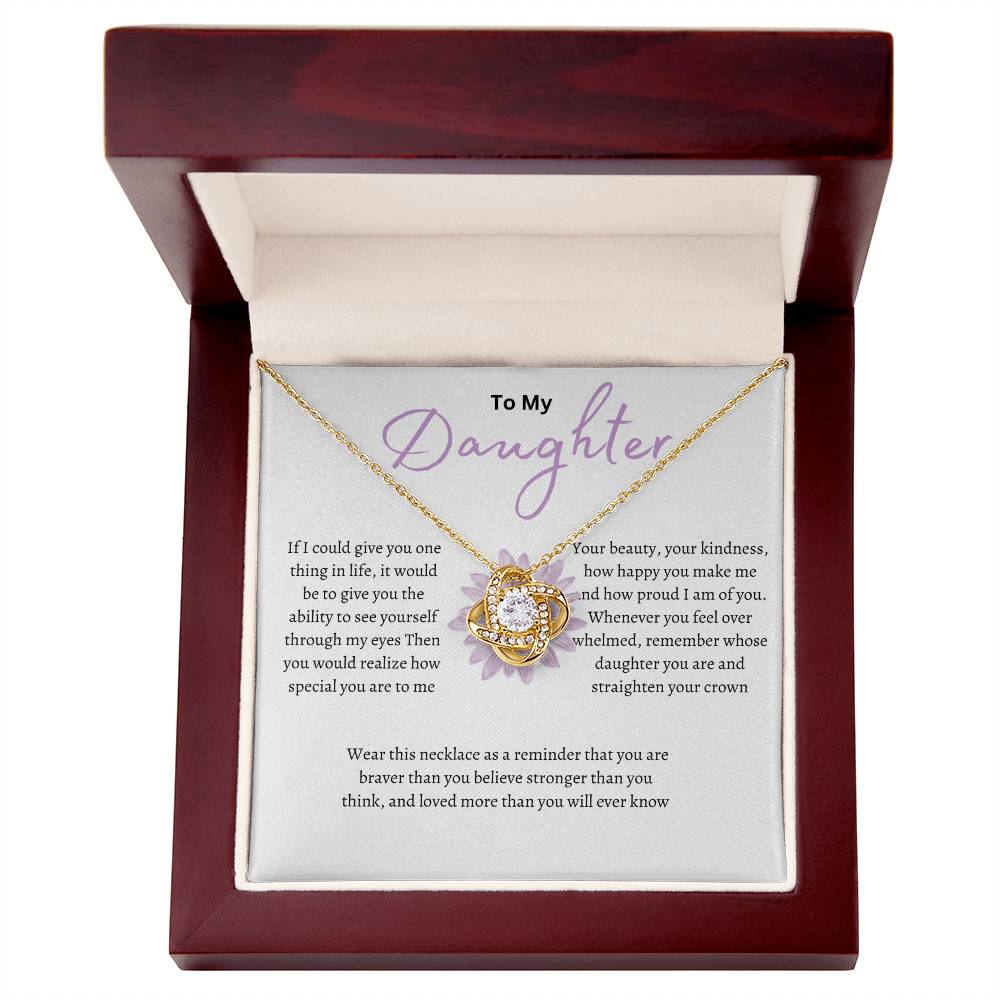 Purple Floral Daughter Love Knot Necklace