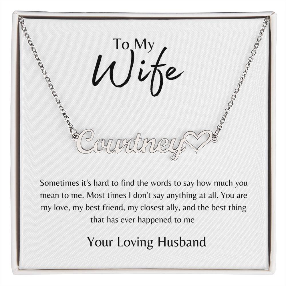 To Wife From Husband White/Gold Name Necklace
