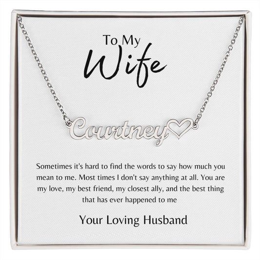 To Wife From Husband White/Gold Name Necklace