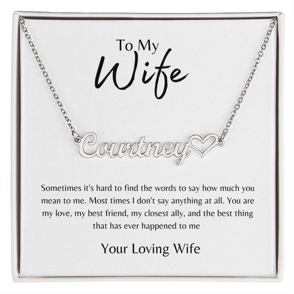 To Wife From Wife White/Gold Name Necklace