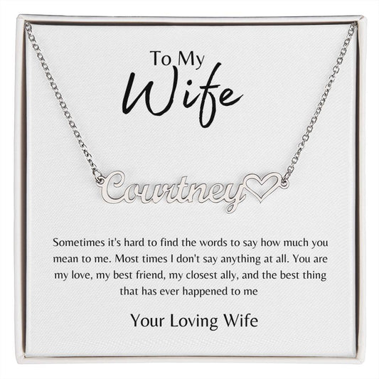 To Wife From Wife White/Gold Name Necklace