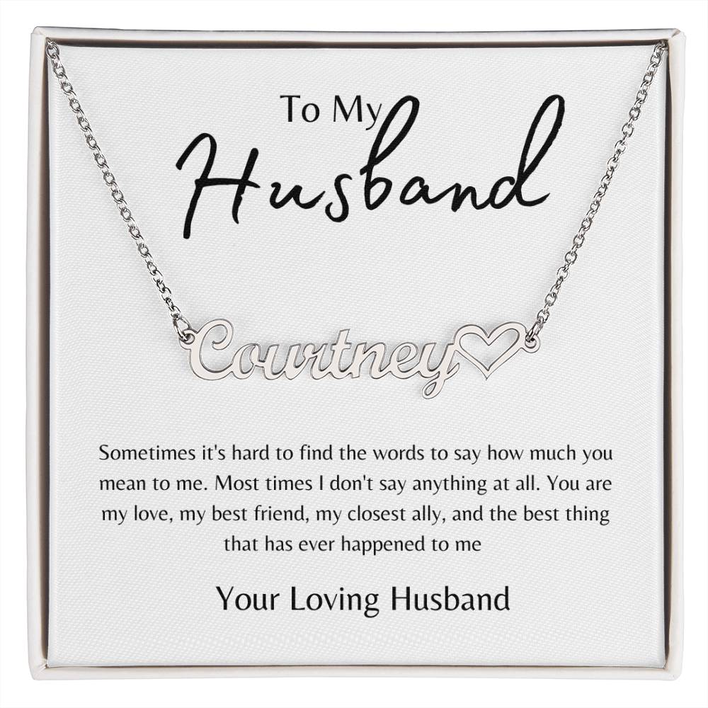 To Husband From Husband White/Gold Name Necklace
