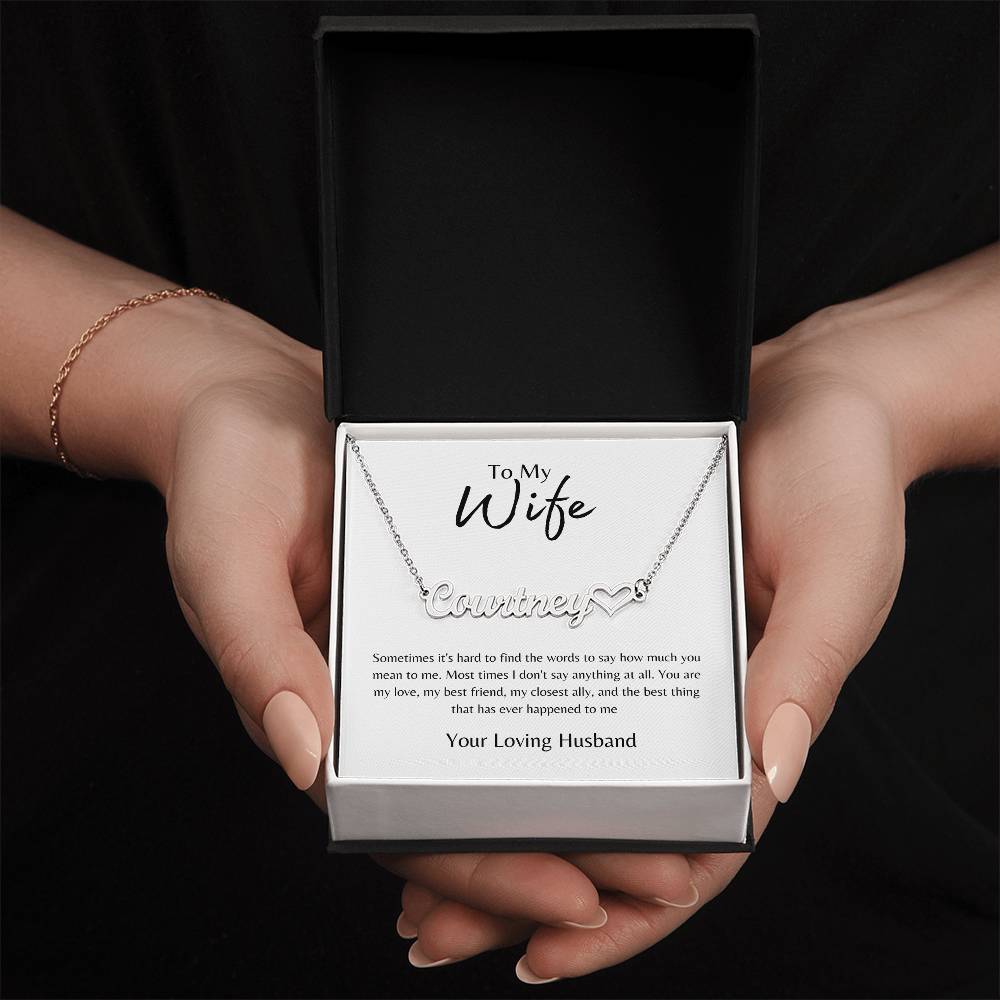 To Wife From Husband White/Gold Name Necklace