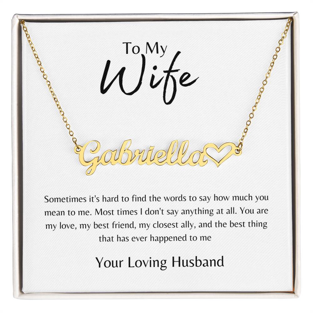 To Wife From Husband White/Gold Name Necklace