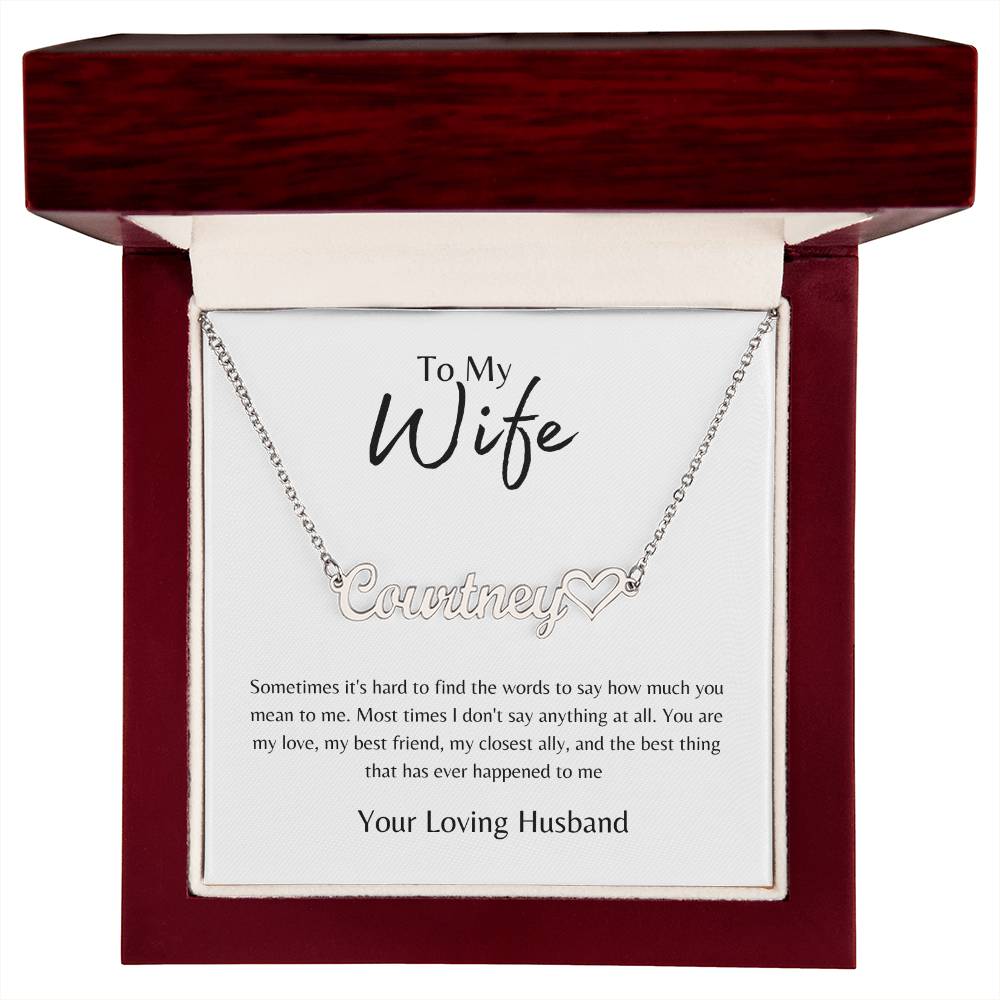 To Wife From Husband White/Gold Name Necklace