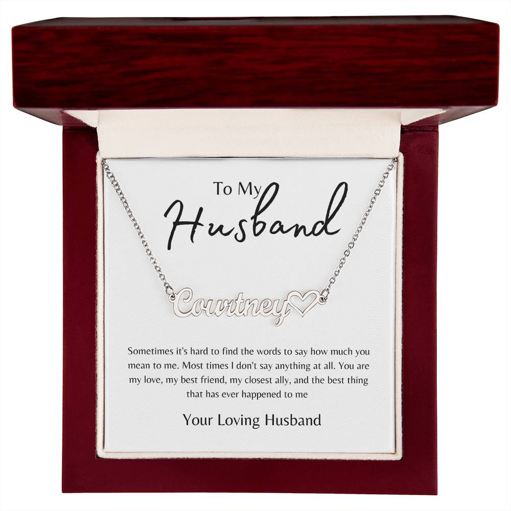 To Husband From Husband White/Gold Name Necklace