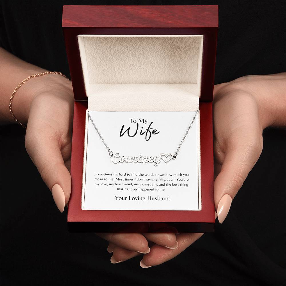 To Wife From Husband White/Gold Name Necklace