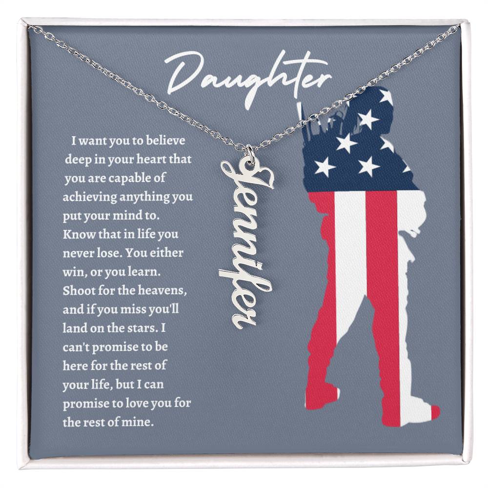 American Flag Daughter Vertical Name Necklace