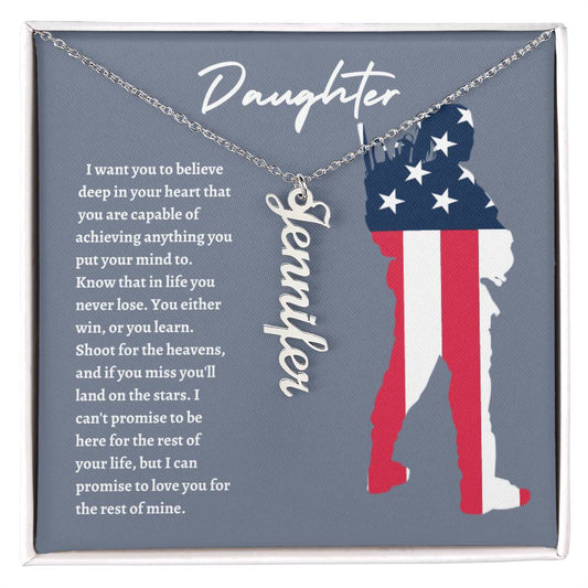 American Flag Daughter Vertical Name Necklace