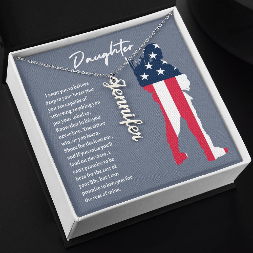 American Flag Daughter Vertical Name Necklace