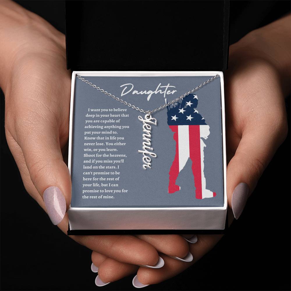 American Flag Daughter Vertical Name Necklace