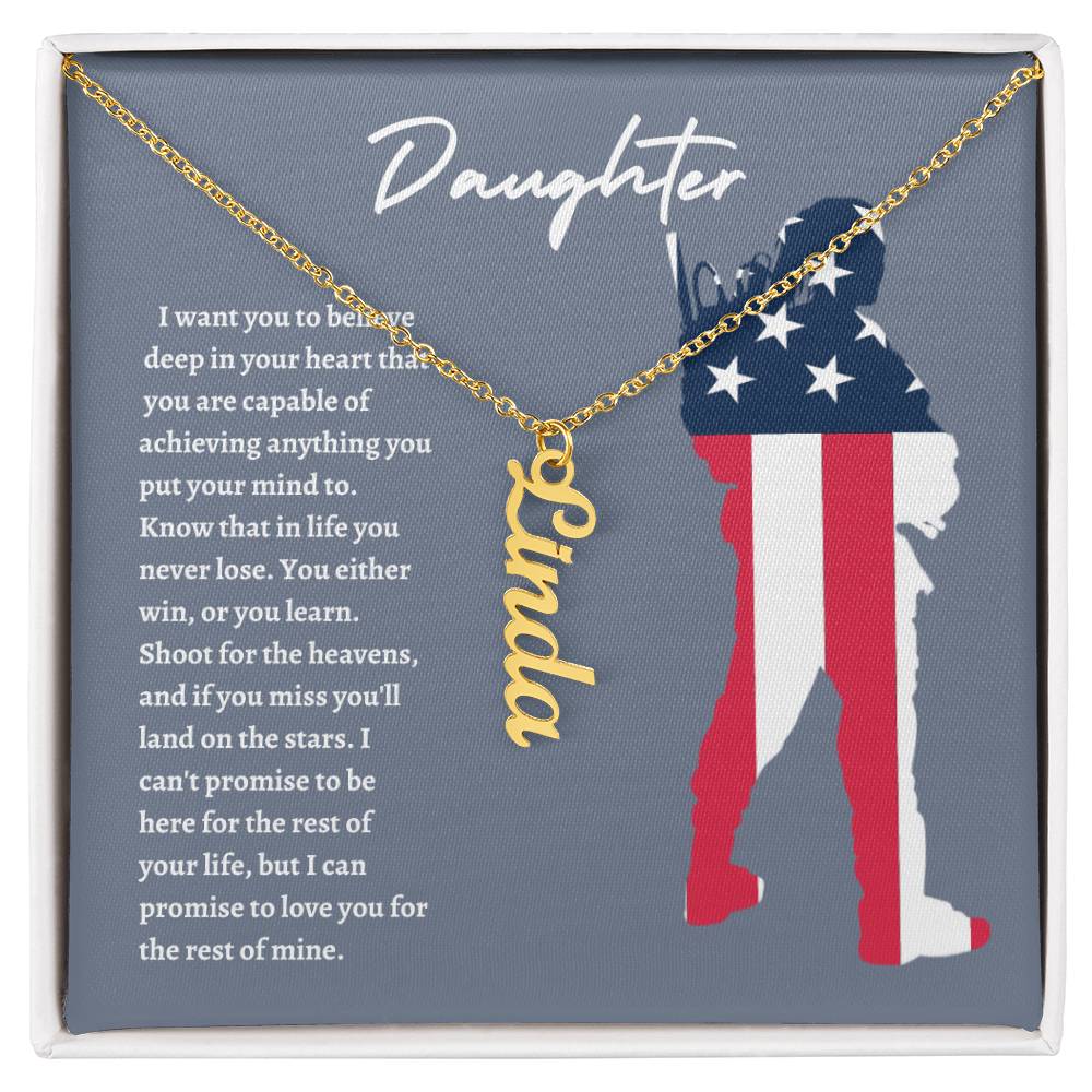 American Flag Daughter Vertical Name Necklace