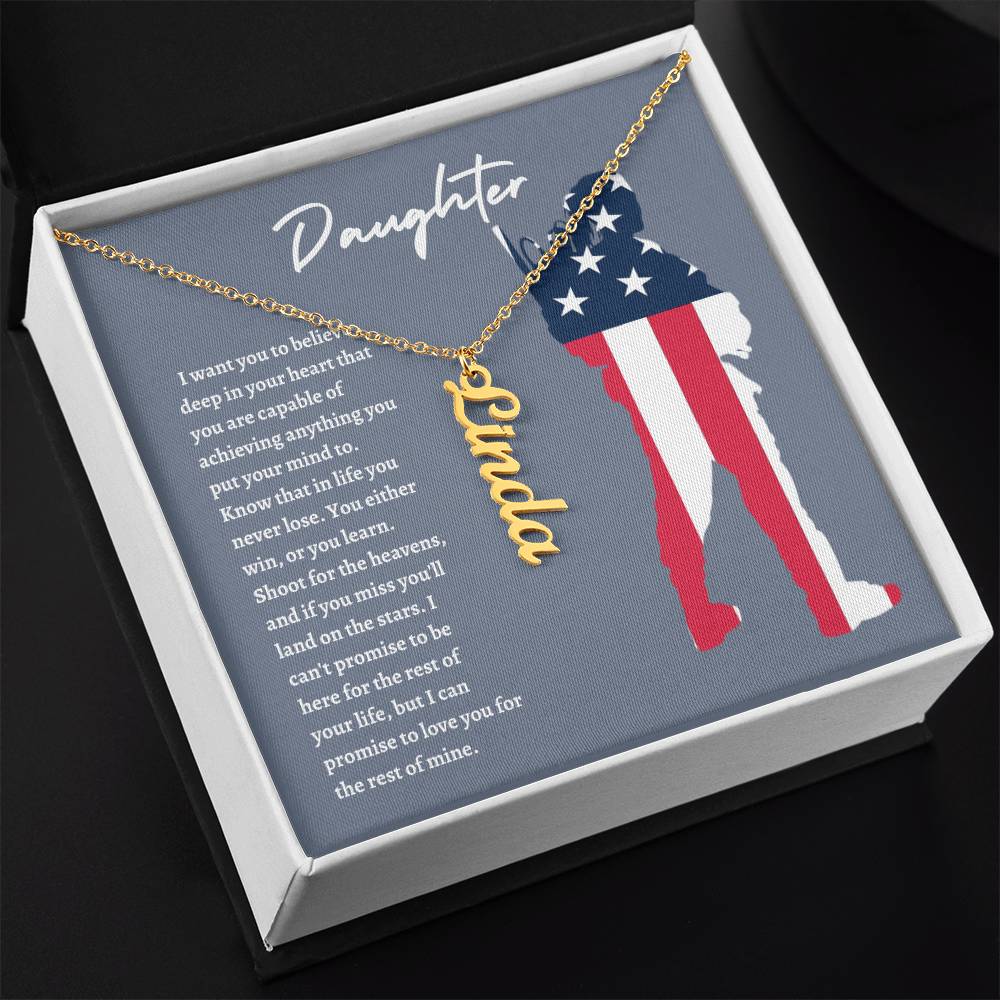 American Flag Daughter Vertical Name Necklace