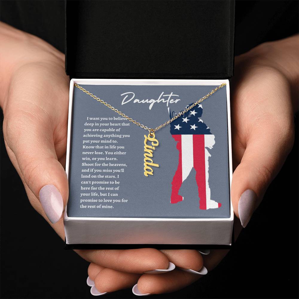 American Flag Daughter Vertical Name Necklace